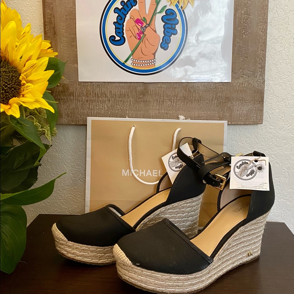 Michael Kors Black Wedge Espadrille’s ex 9.5